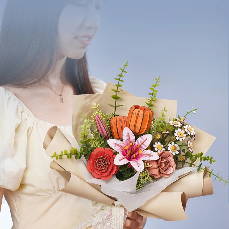 3D Wooden Puzzle - Flower - Orange Tulip
