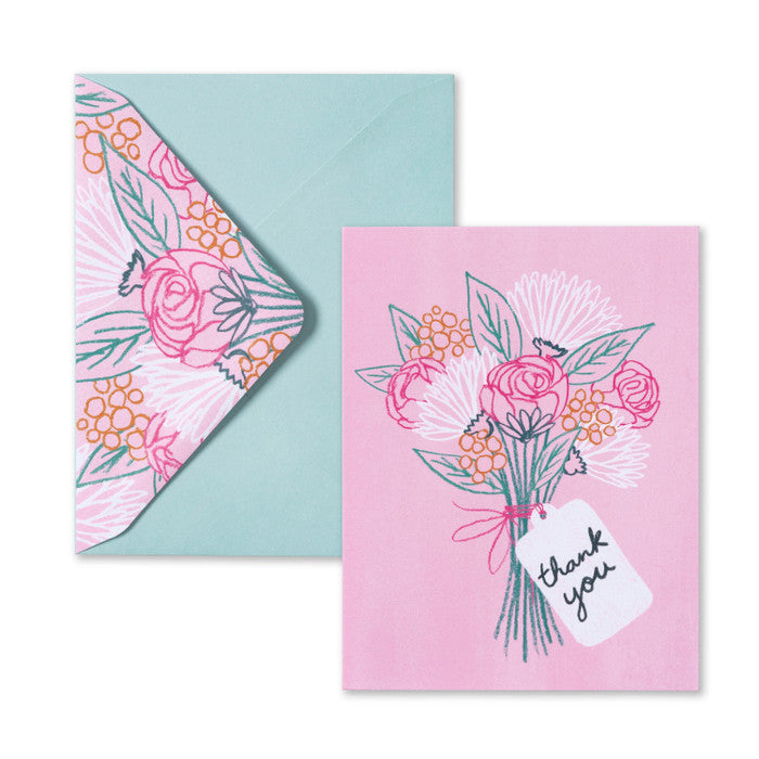Boxed Cards - Pink Sketched Bouquet - Thank You Set of 10