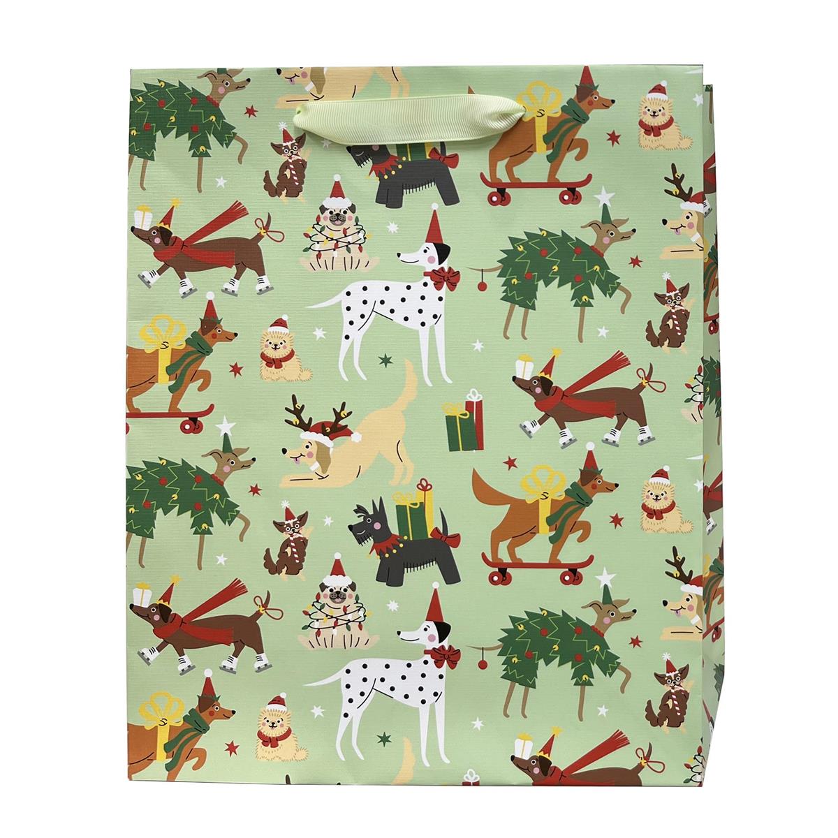 Large Gift Bag - Festive Dogs - 12"