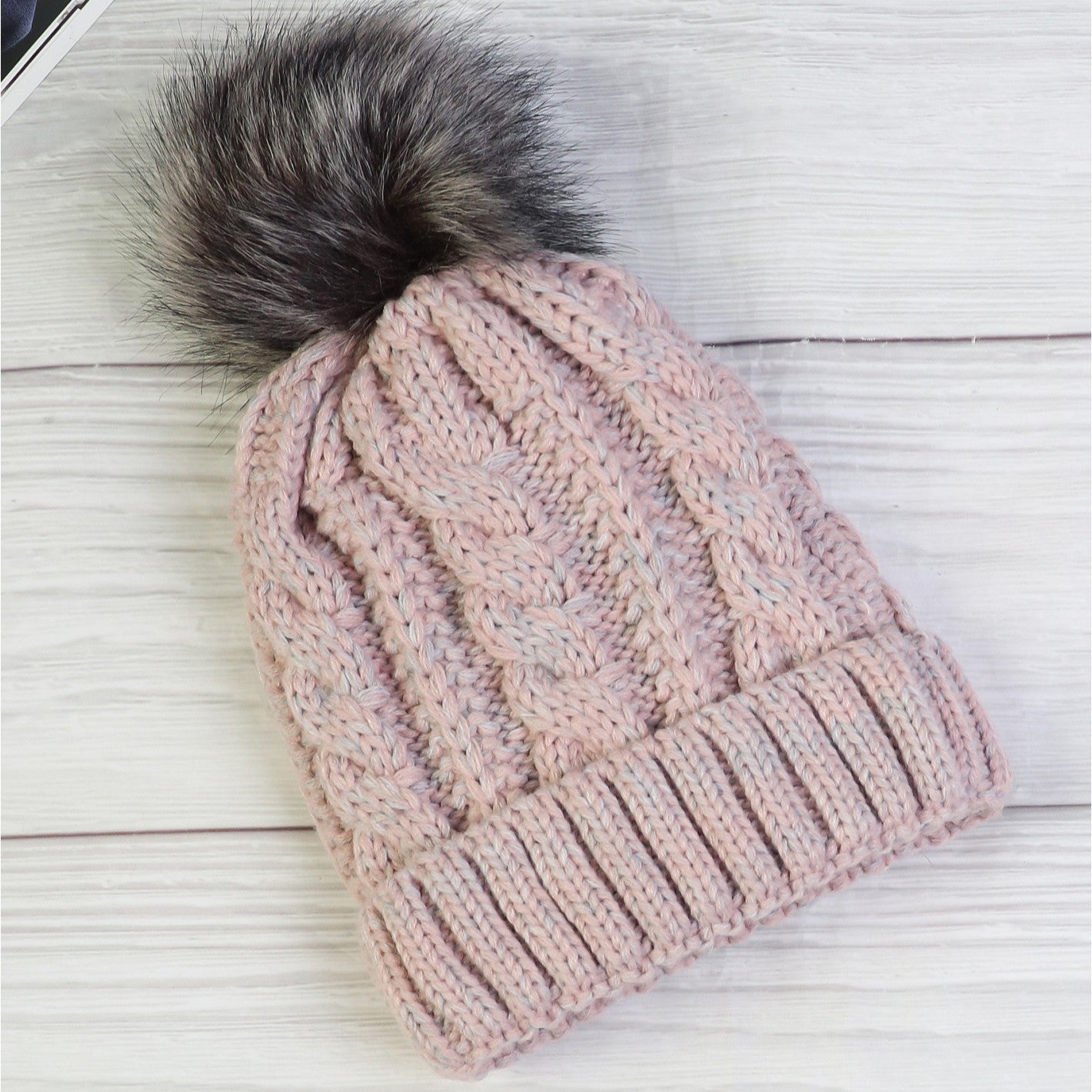 Knitted Toque - Pom Pom - Light Pink