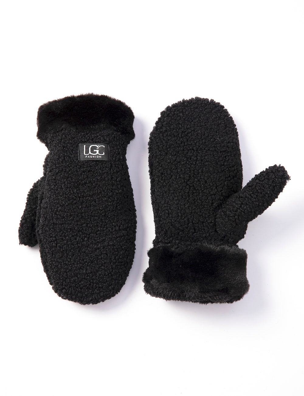 Mittens -Sherpa W/ Fur Cuff - Black