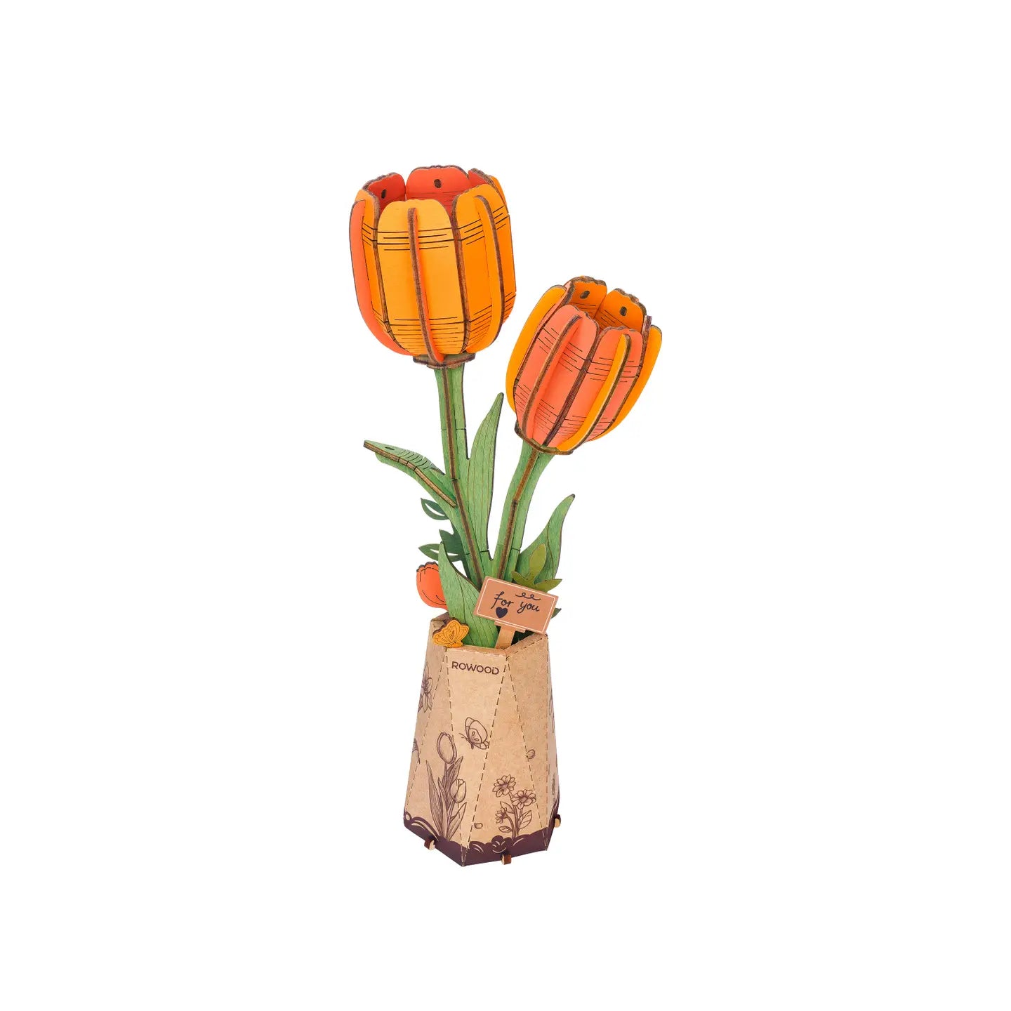 3D Wooden Puzzle - Flower - Orange Tulip