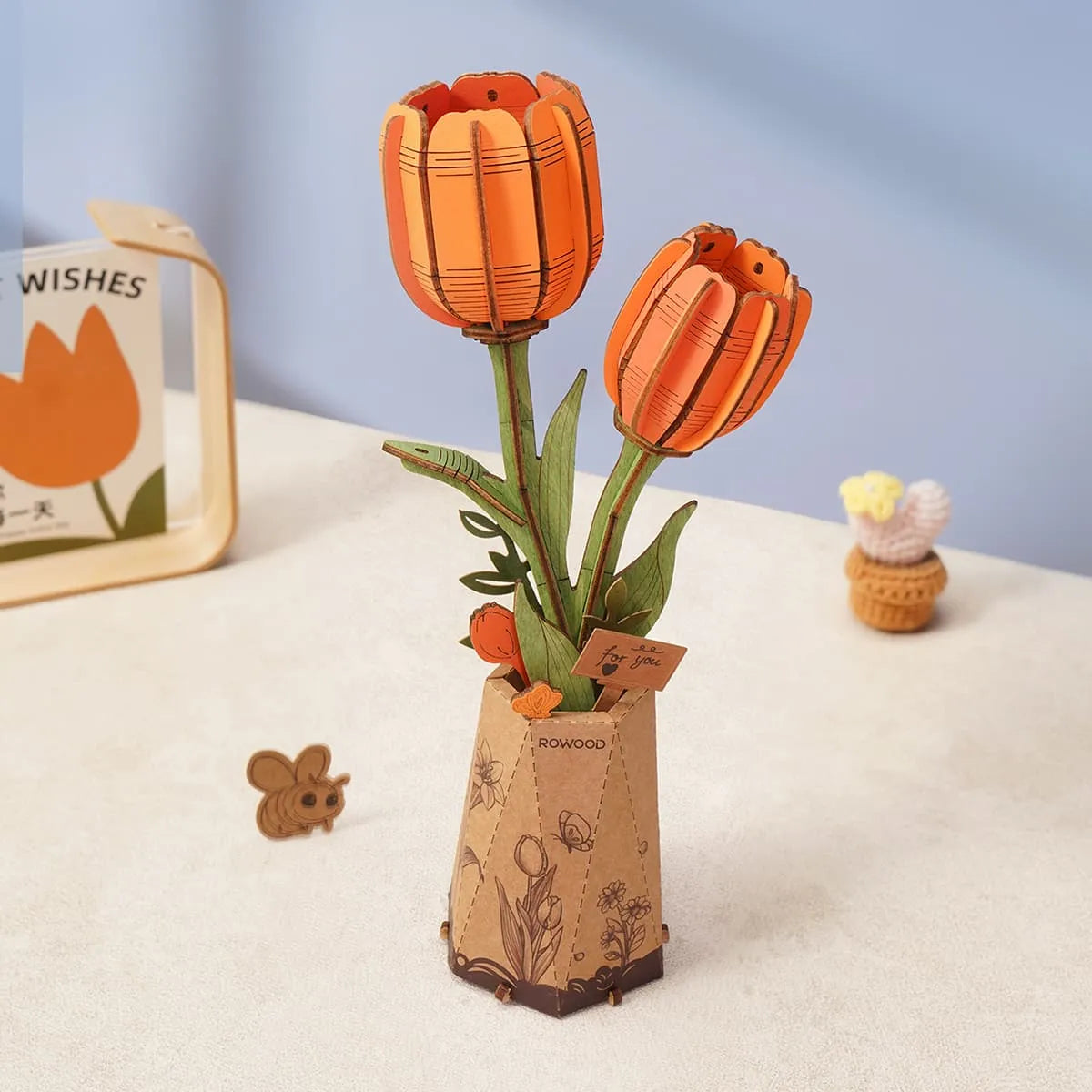 3D Wooden Puzzle - Flower - Orange Tulip