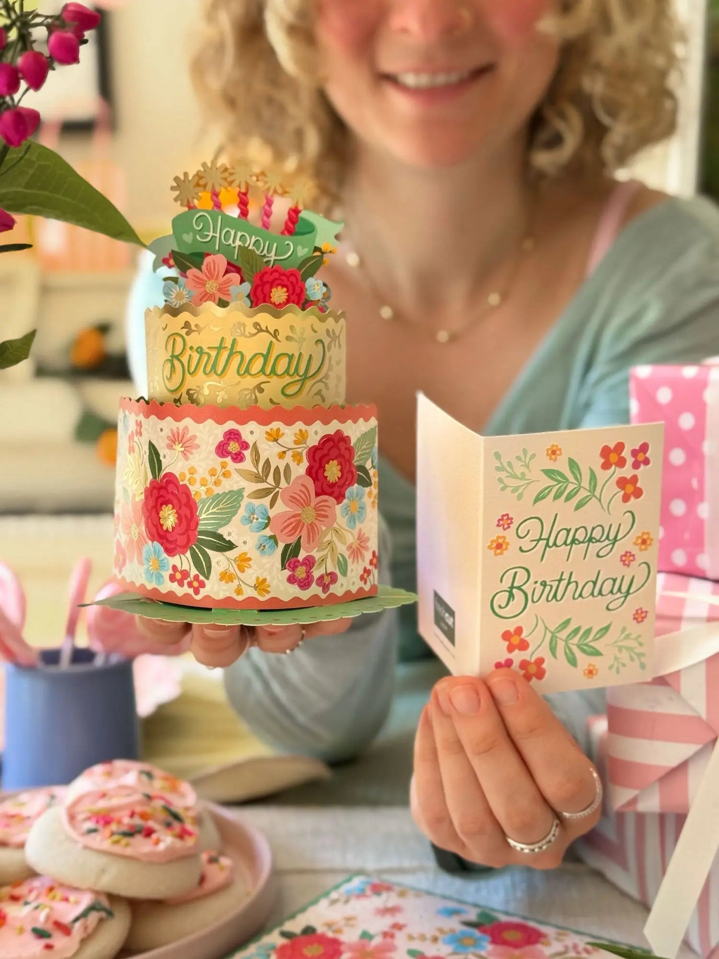 Mini Pop Up Card - Birthday Cake Floral - 6"