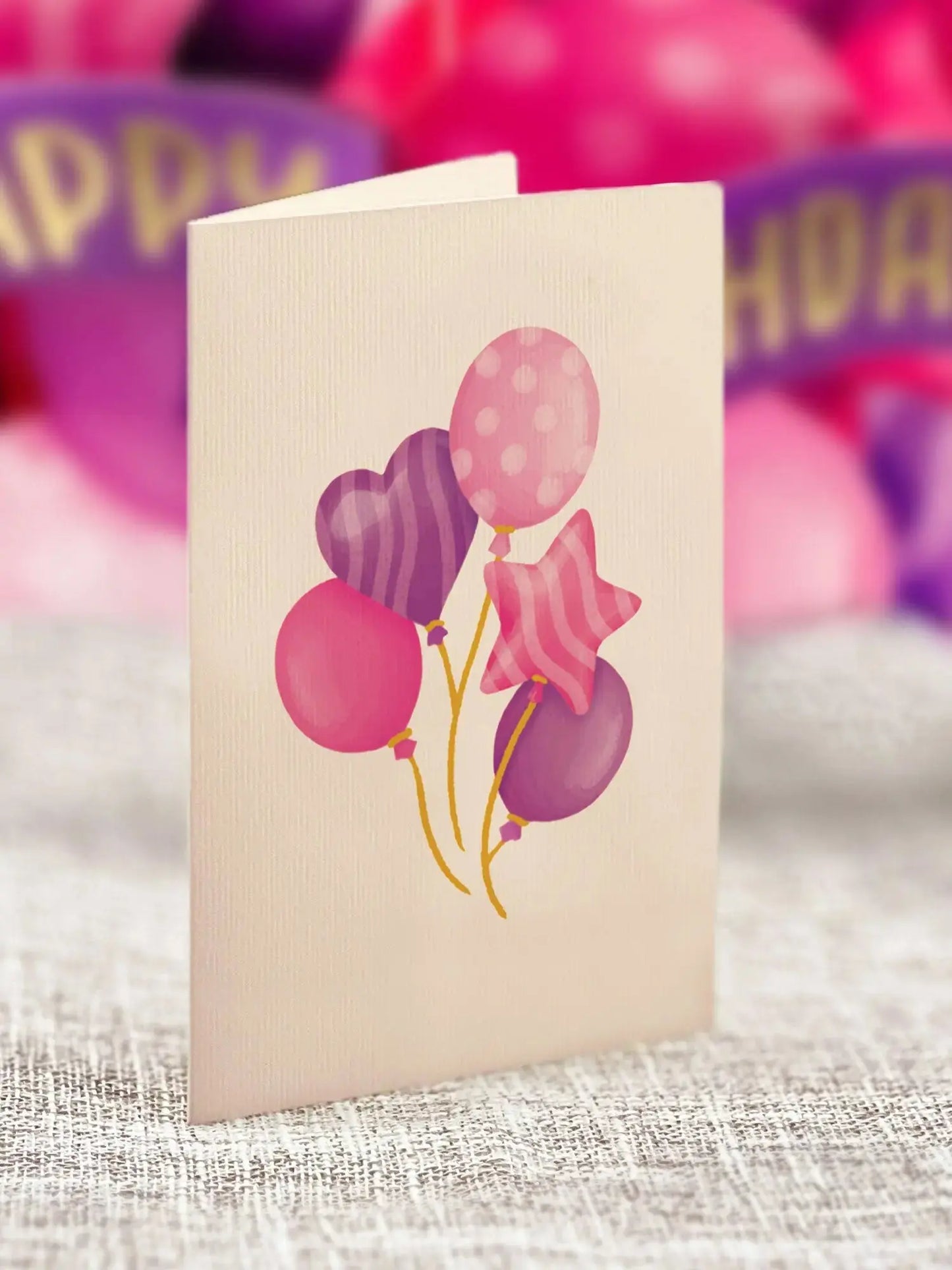 Mini Pop Up Card - Birthday Balloons Pink - 6"