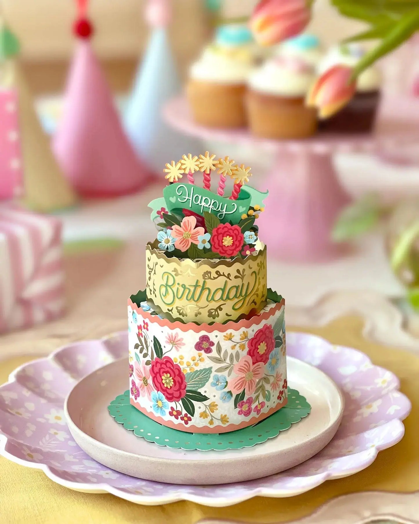 Mini Pop Up Card - Birthday Cake Floral - 6"
