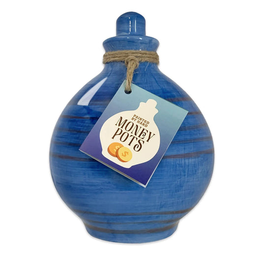 Money Pot - Hand Painted - Midnight Waves Dark Blue