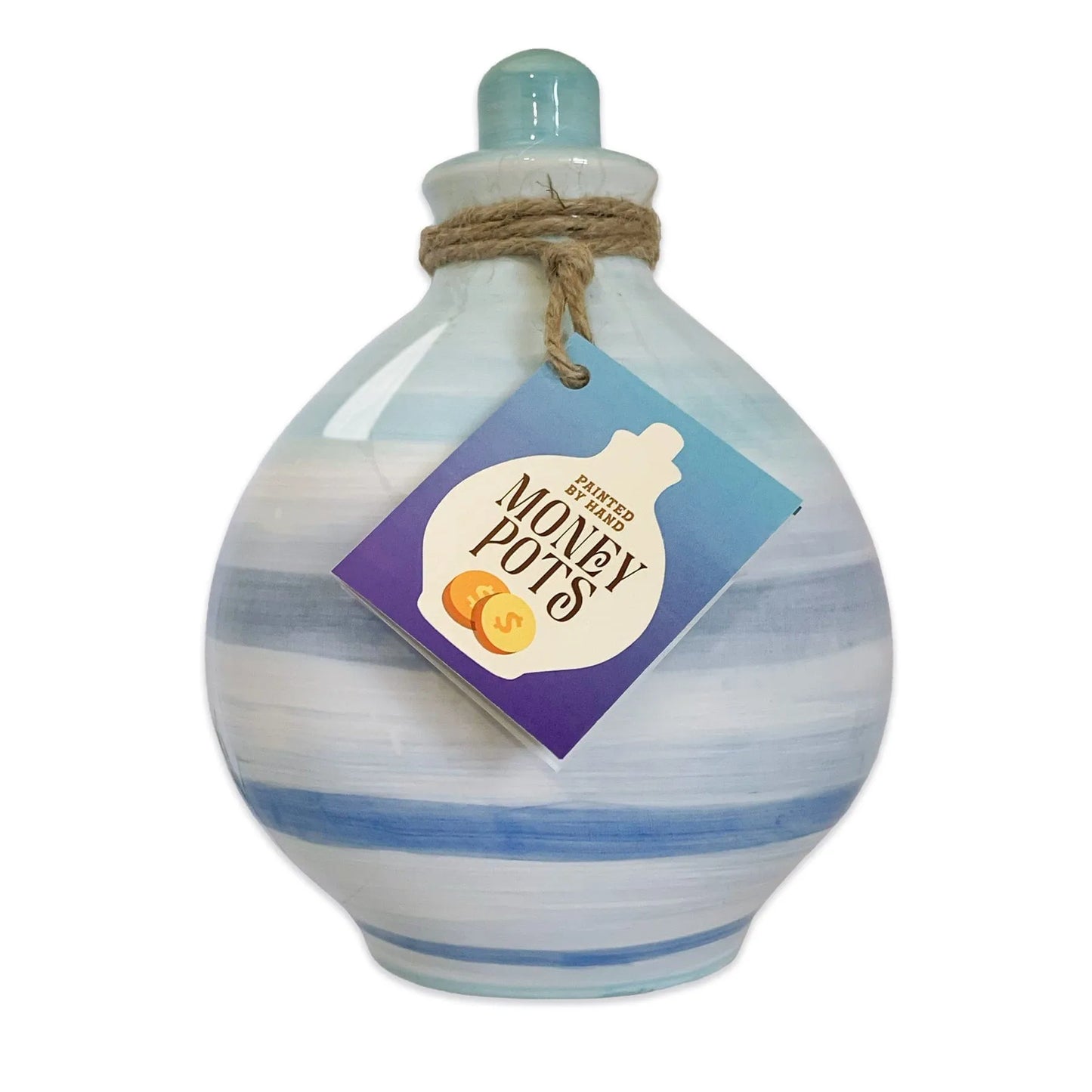 Money Pot - Hand Painted - Seaspray Light Blue