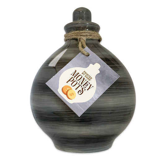 Money Pot - Hand Painted - Obsidian Black Grey
