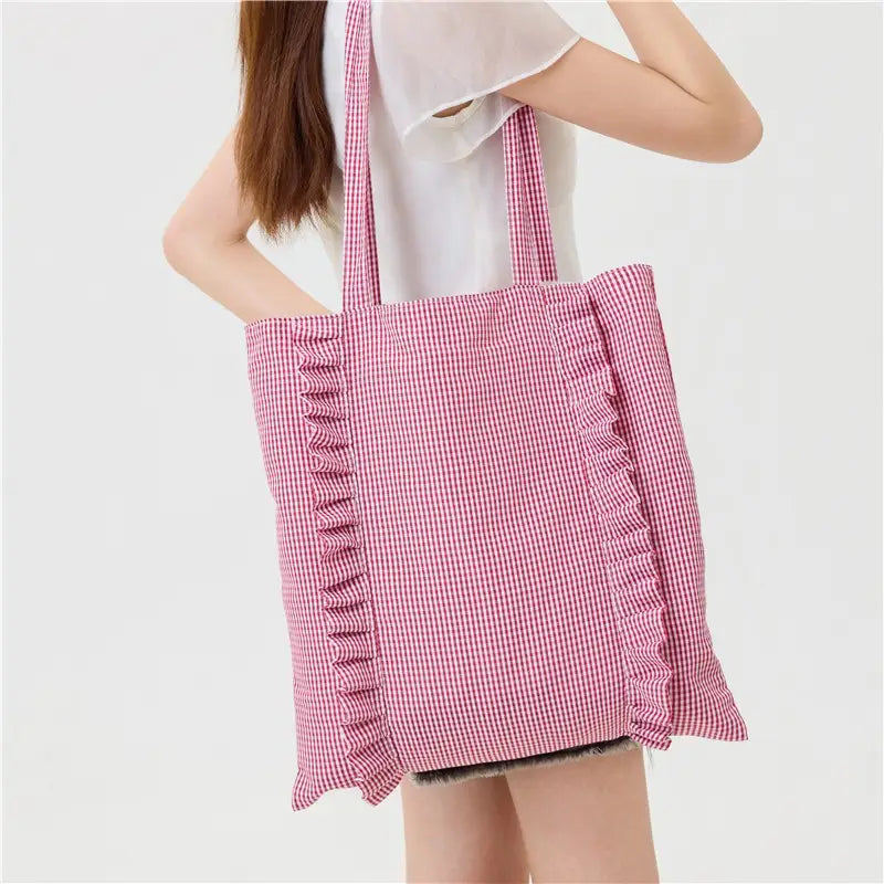 Tote Bag - Gingham Ruffle - Red