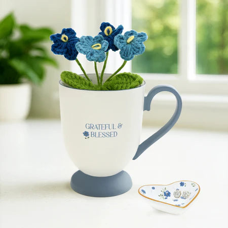 Gift Set - Mug & Crochet Flowers - Grateful & Blessed 13oz
