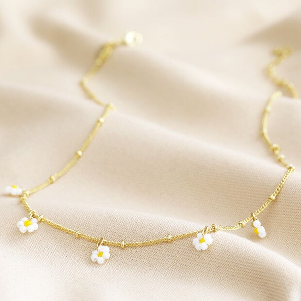 Necklace - Gold - Beaded Daisies