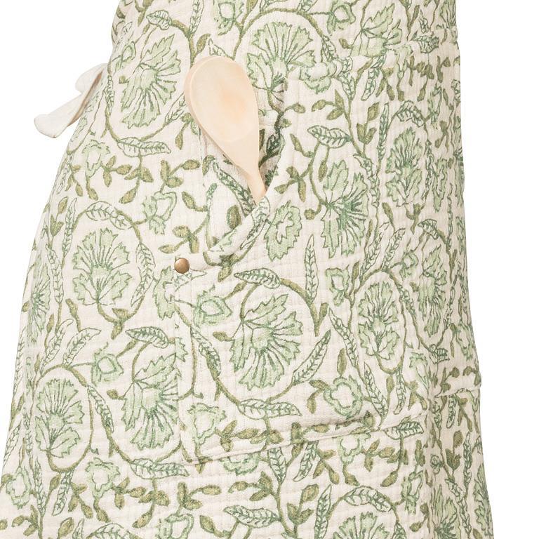 Apron - Stonewashed Cotton - Green Floral