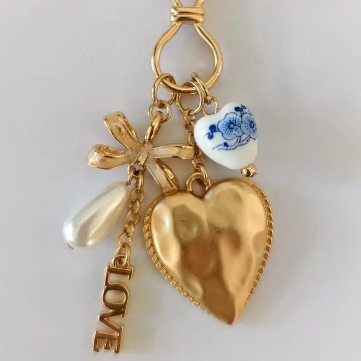 Bag Charm - Dangle - Porcelain Heart & Love