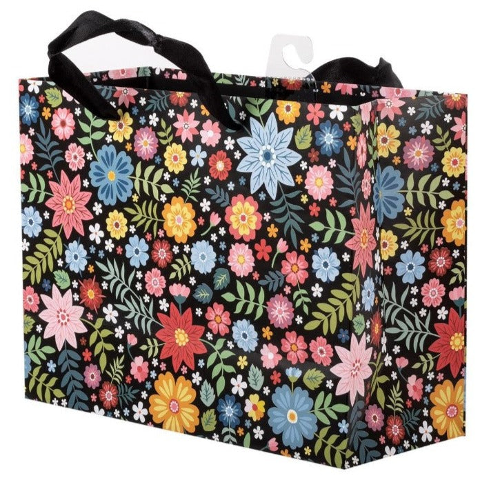 Medium Gift Bag - Black Florals - 9"