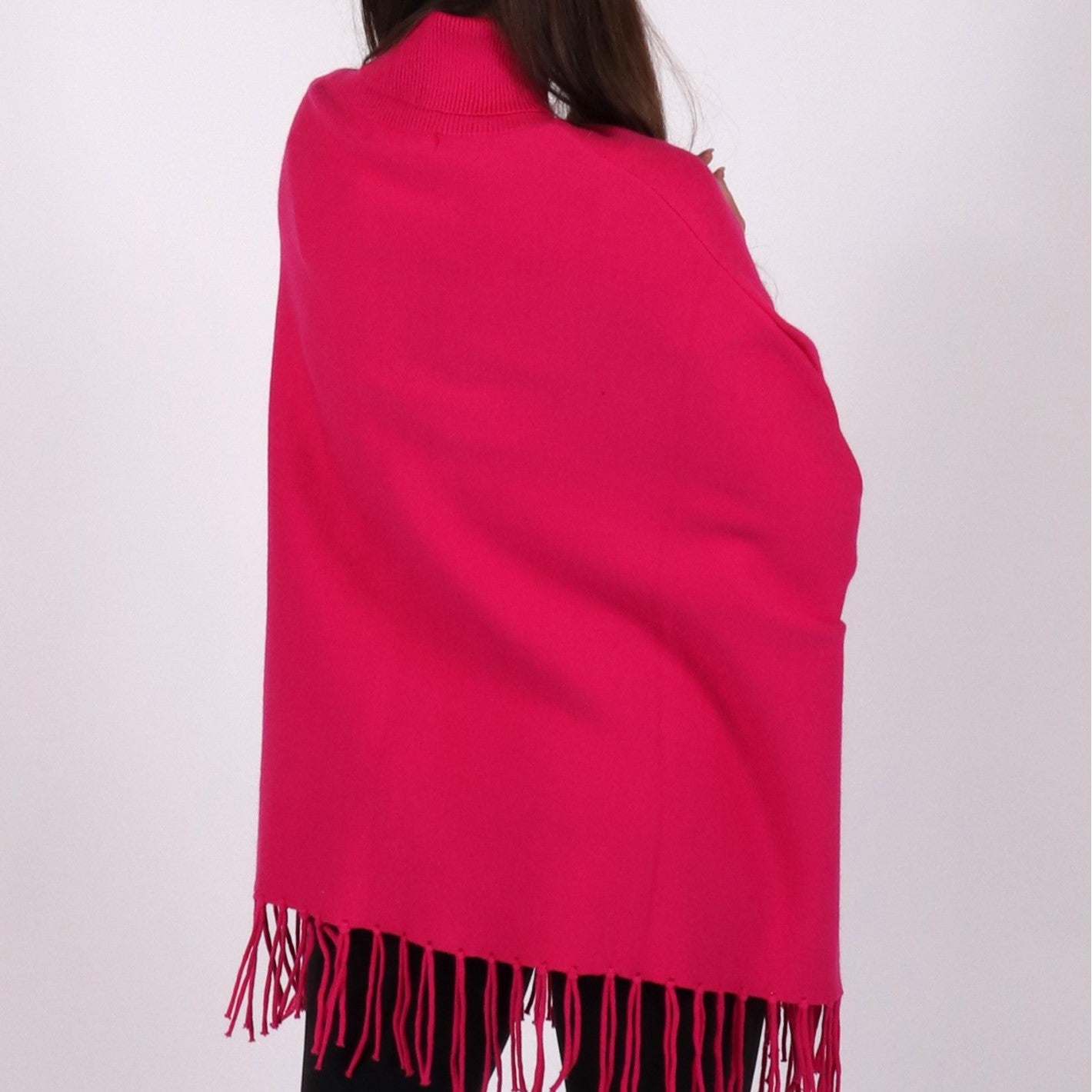 Poncho - Sleeved Turtleneck - Fuschia