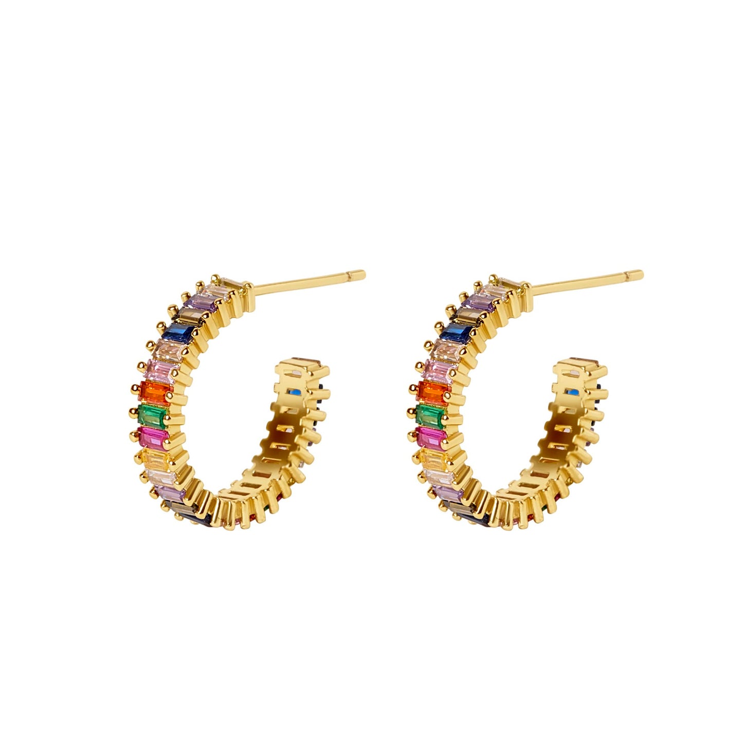 Hoop Earrings - Multi-Colour Crystal - Gold