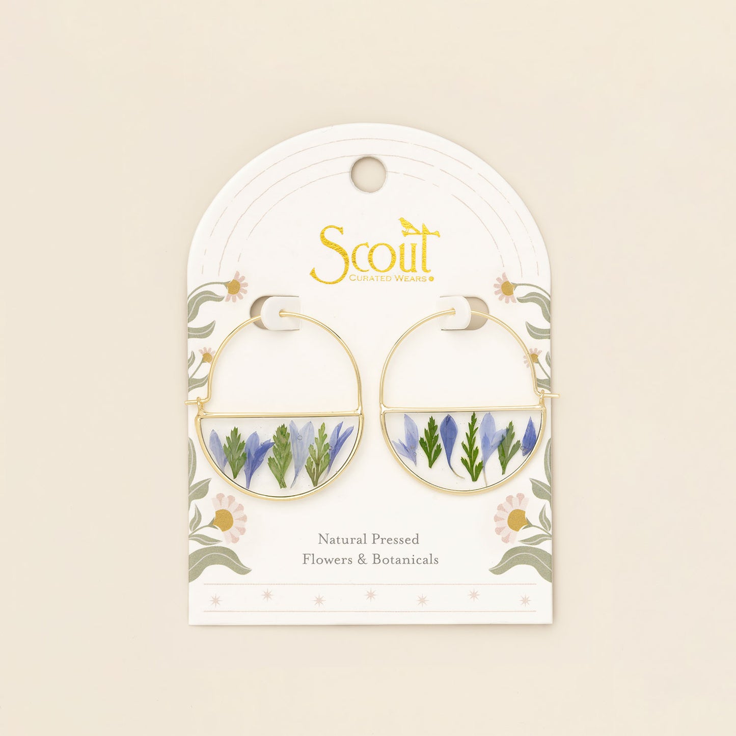Hoop Earrings - Pressed Flower - Purple Cornflower
