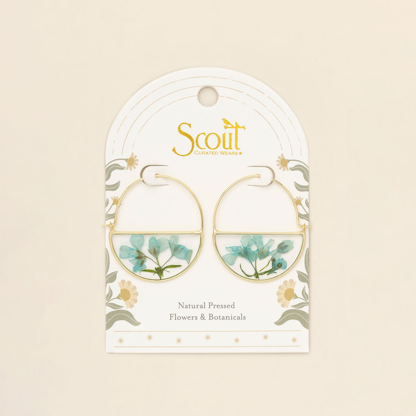 Hoop Earrings - Pressed Flower - Blue Baby's Breath