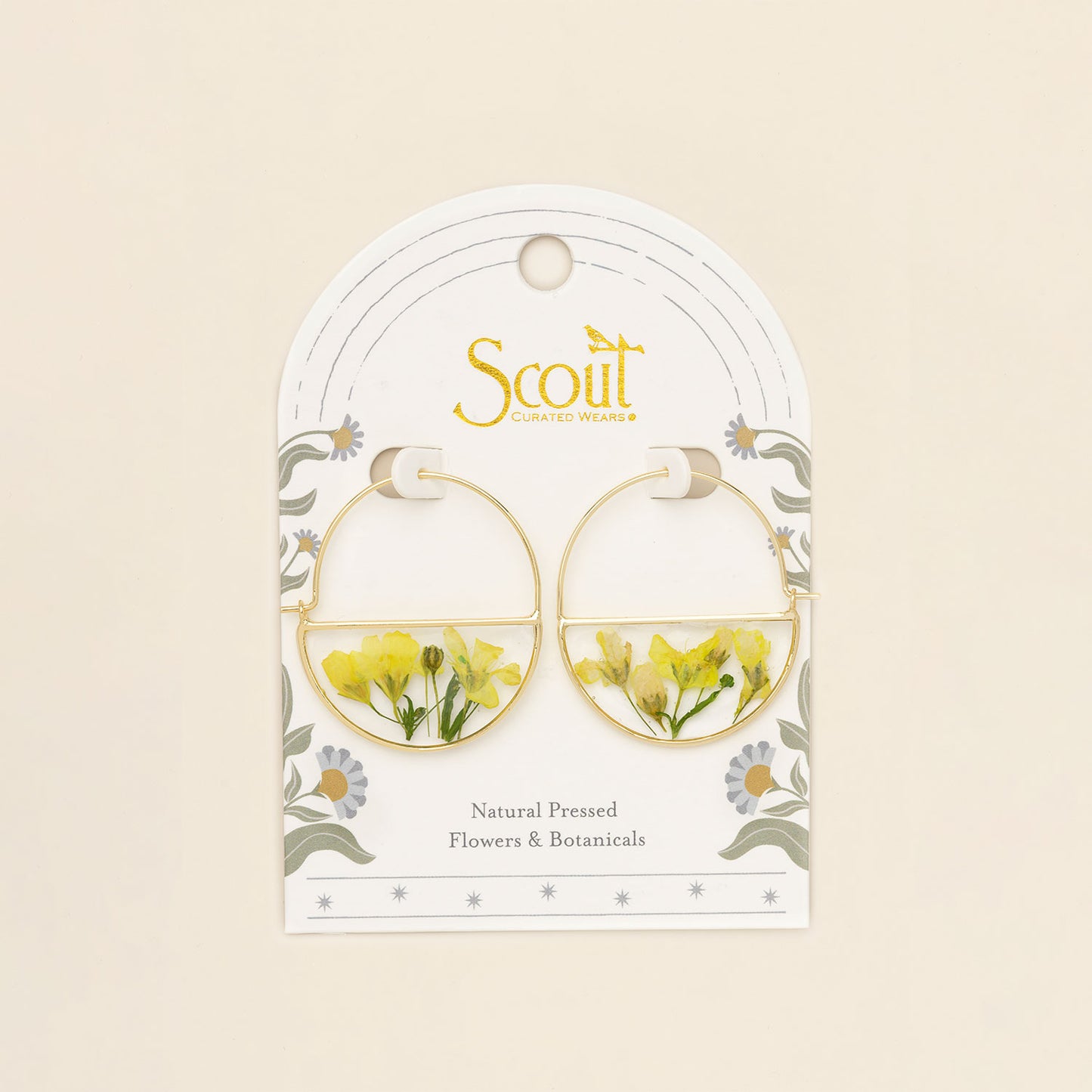 Hoop Earrings - Pressed Flower - Yellow Baby's Breath