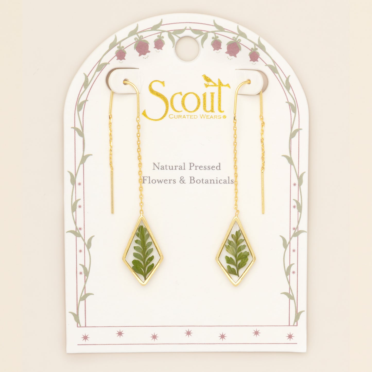 Thread Earrings - Pressed Flower - Green Bracken Fern