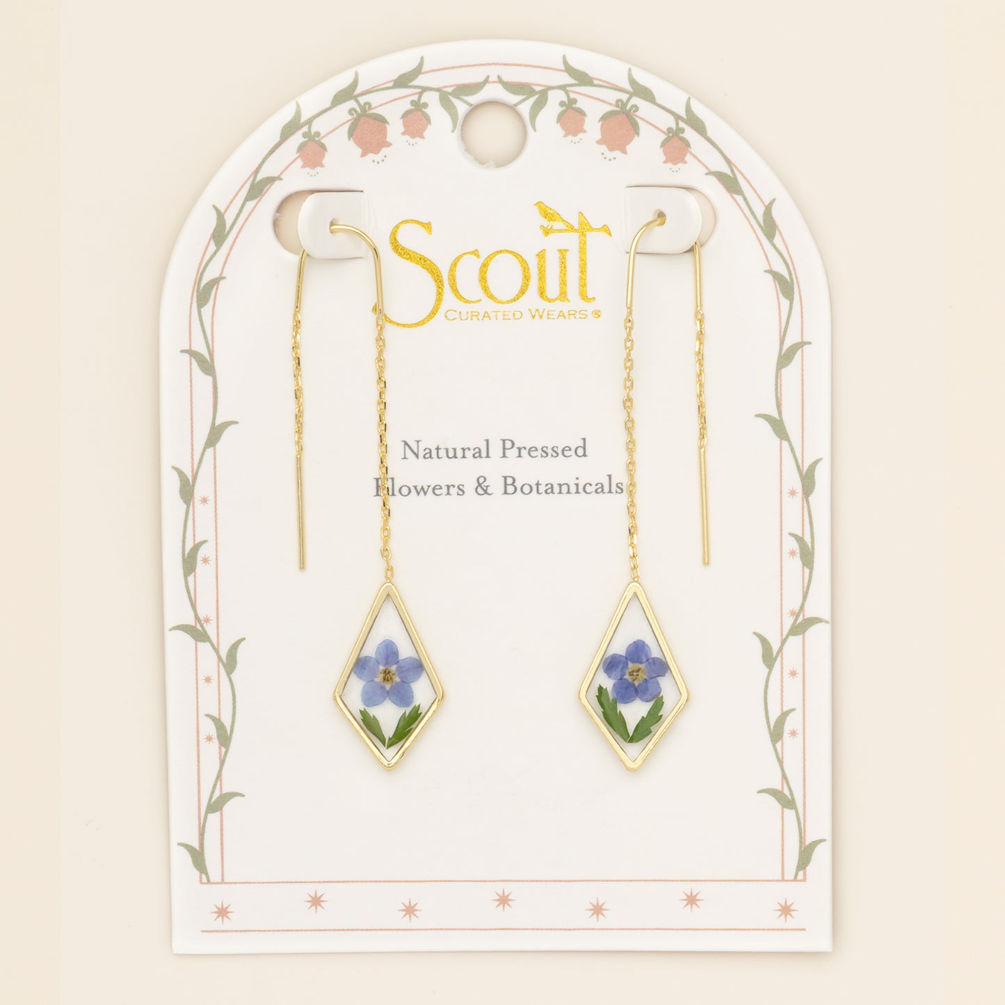Thread Earrings - Pressed Flower - Blue Forget Me Not