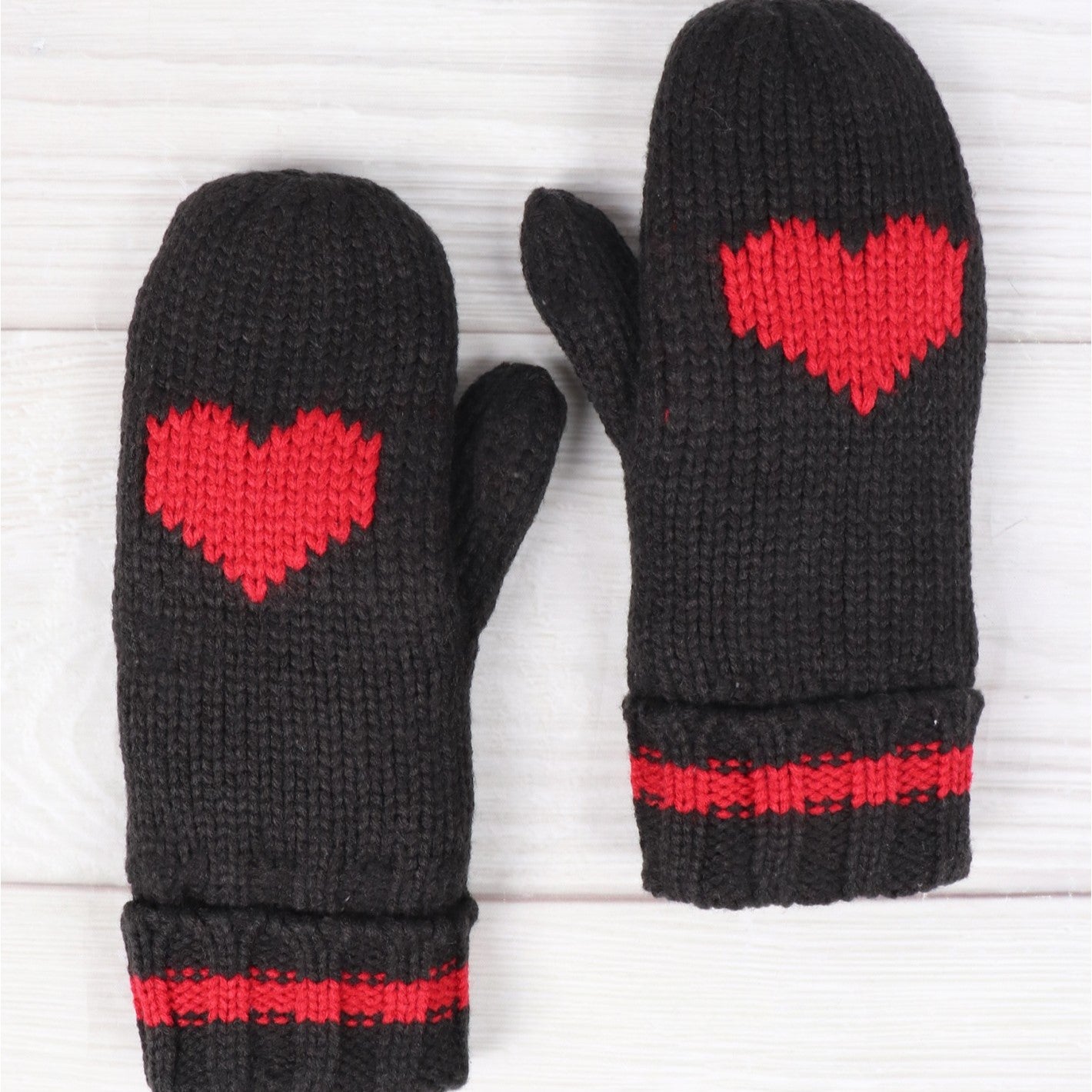 Mittens - Heart Knit - Black Stripe – Twisted Goods