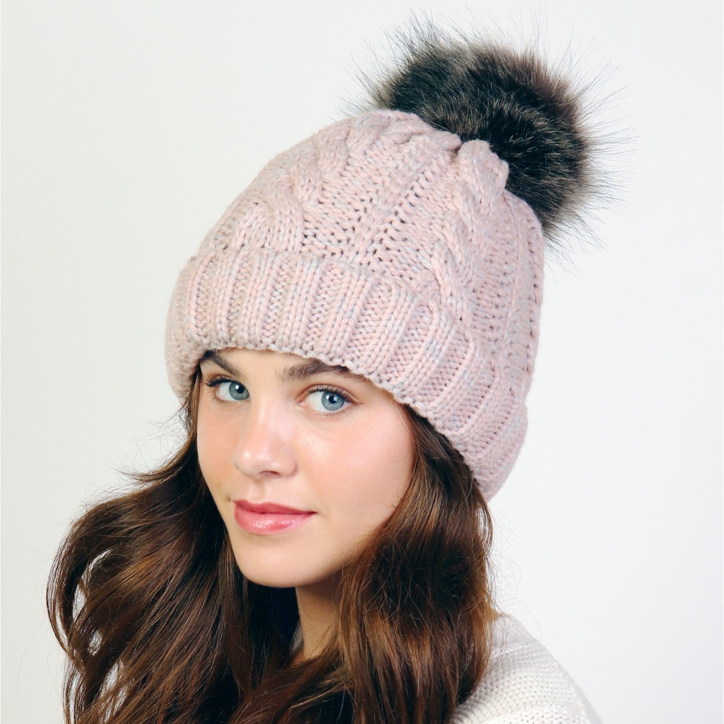 Knitted Toque - Pom Pom - Light Pink