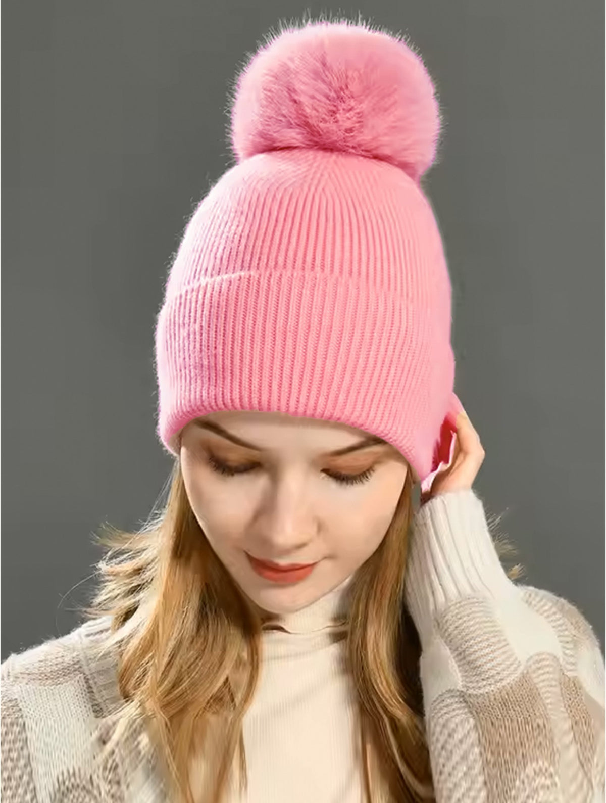 Hat - Monochrome Pom - Pink