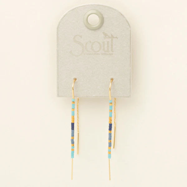 Thread Earrings - Miyuki Beads - Gold Cobalt
