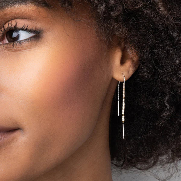 Thread Earrings - Miyuki Beads - Gold Multicolour