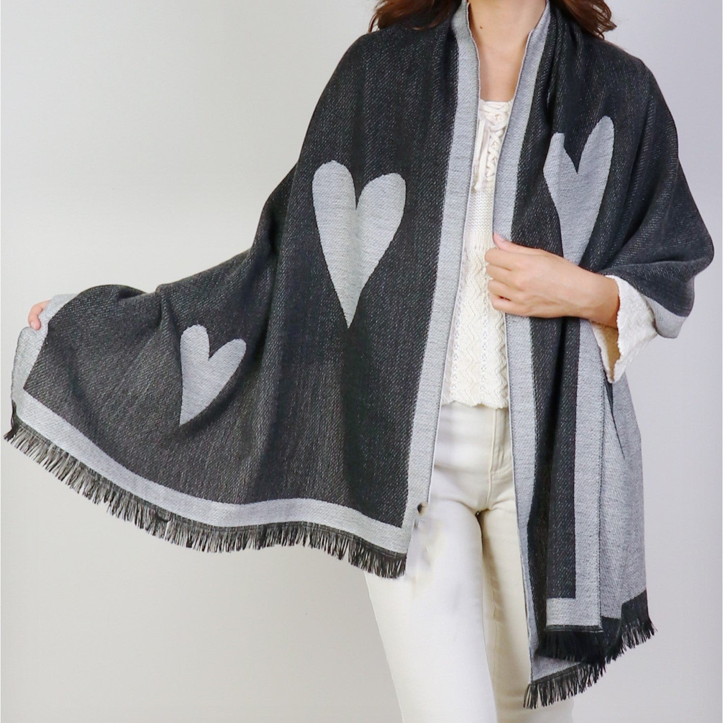 Scarf - Soft - Hearts Dark Grey