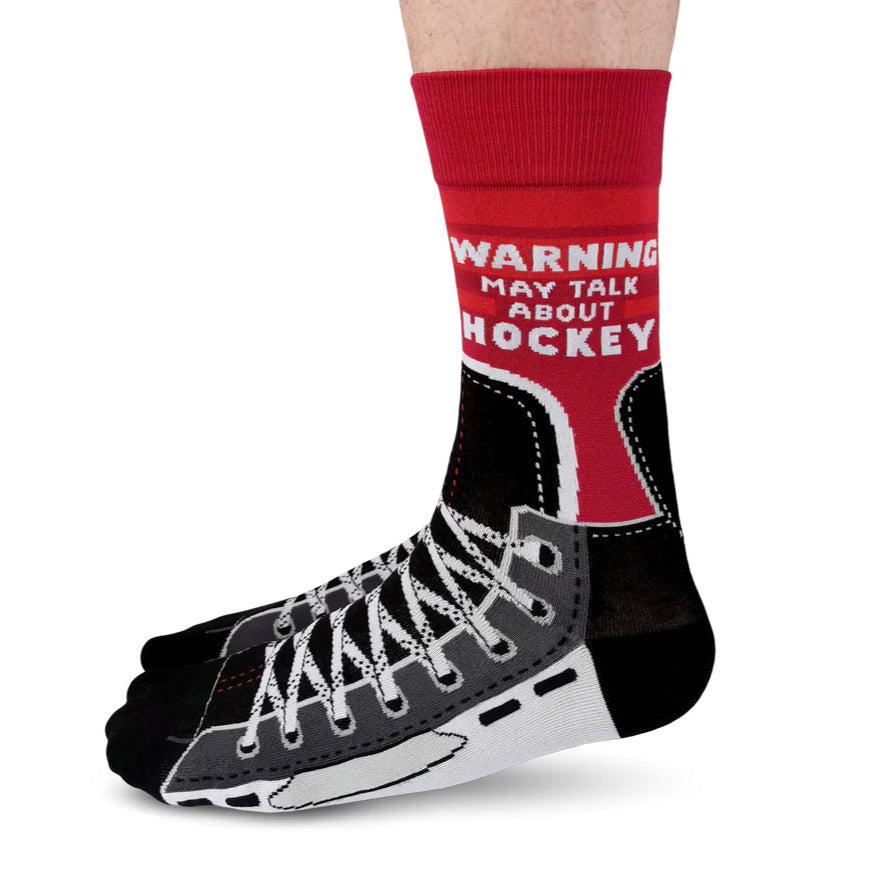 Socks - Large Crew - Warning: May Talk About Hockey