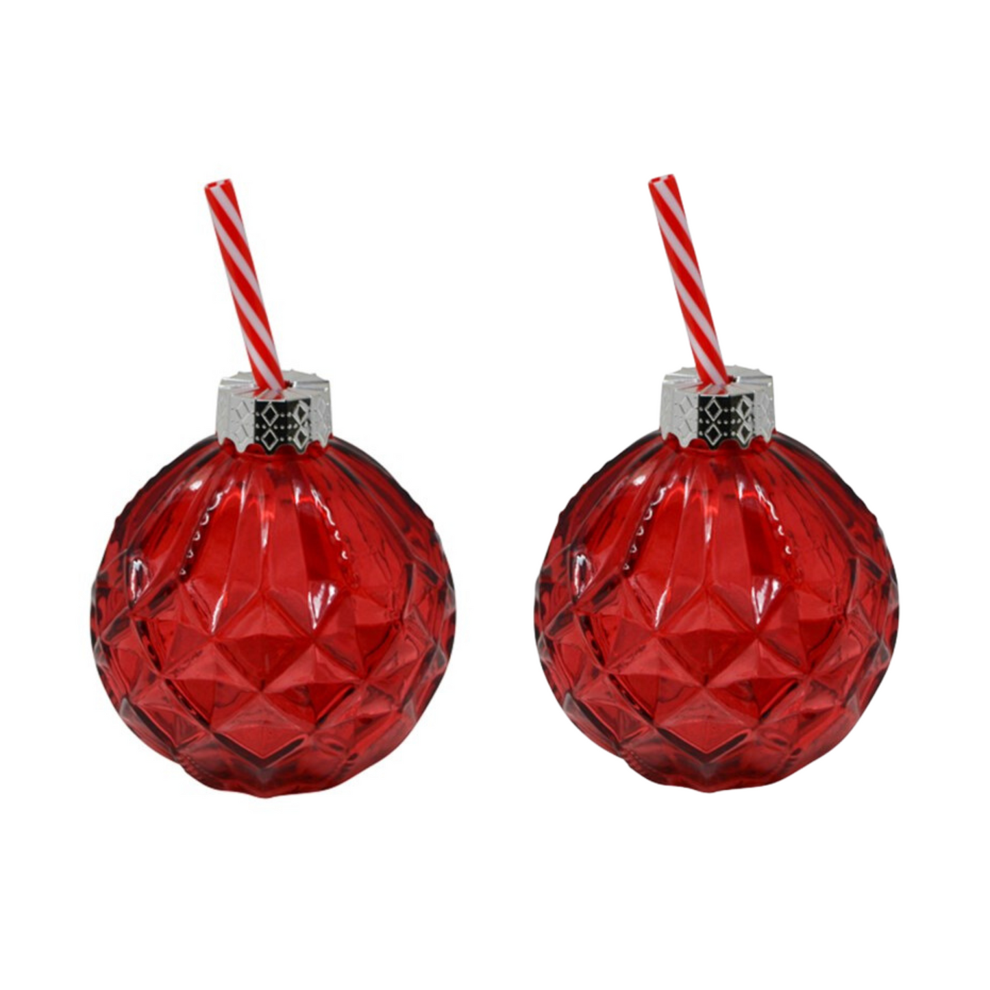 Drinking Glass Set - Diamond Ornament - Red Set of 2