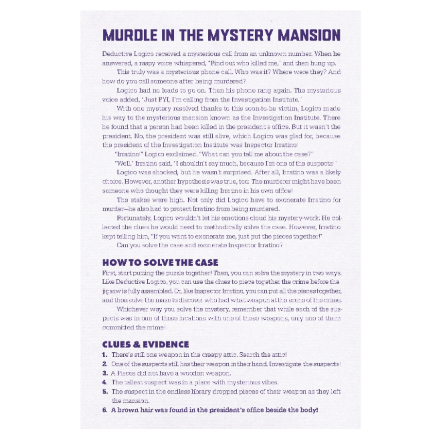 Puzzle - Murdle in the Mystery Mansion - 500 Piece