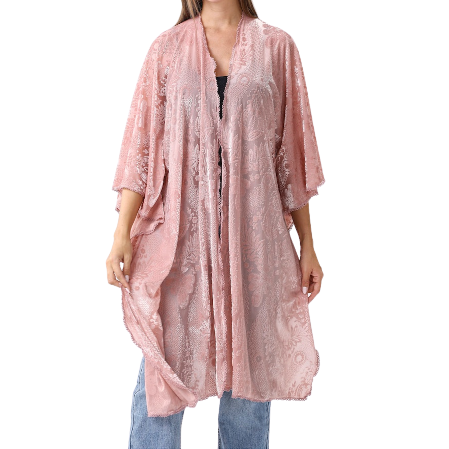 Kimono - Floral Velvet - Pink