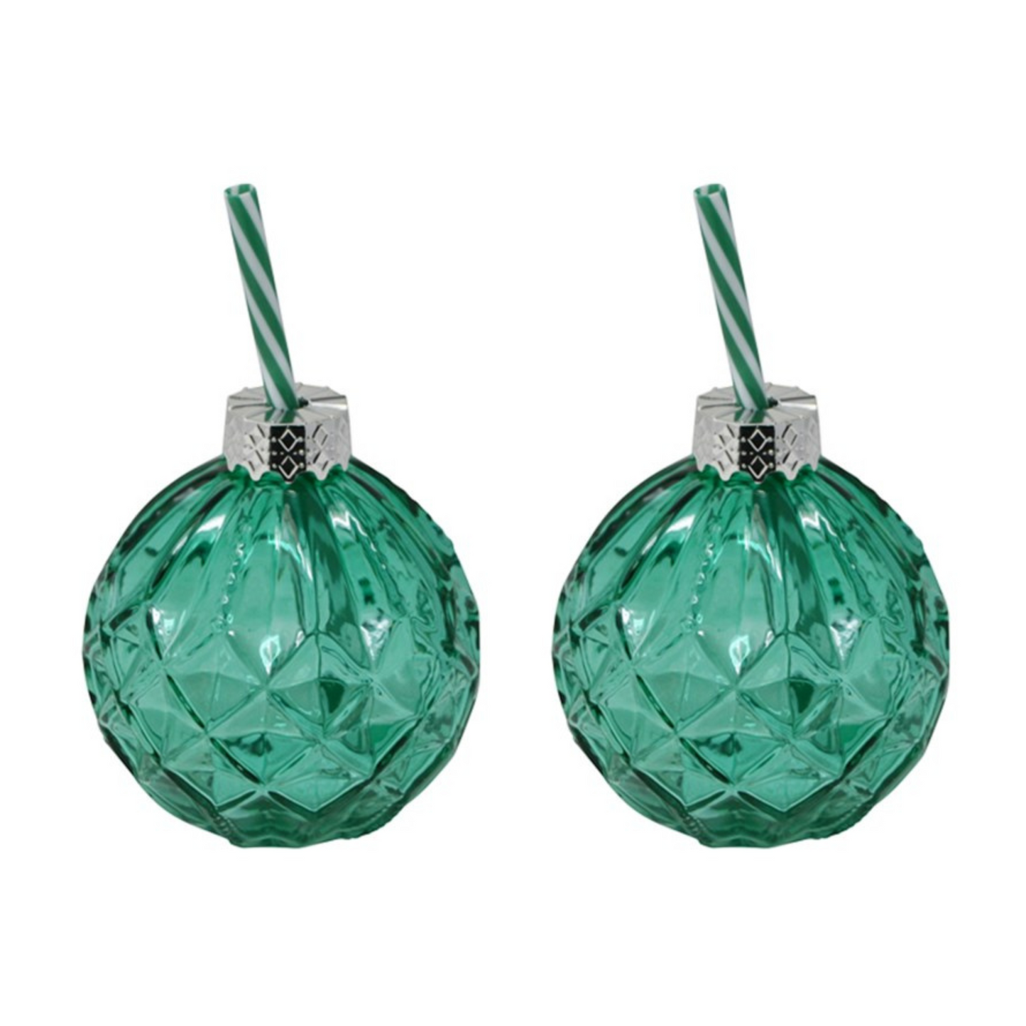 Drinking Glass Set - Diamond Ornament - Green Set of 2