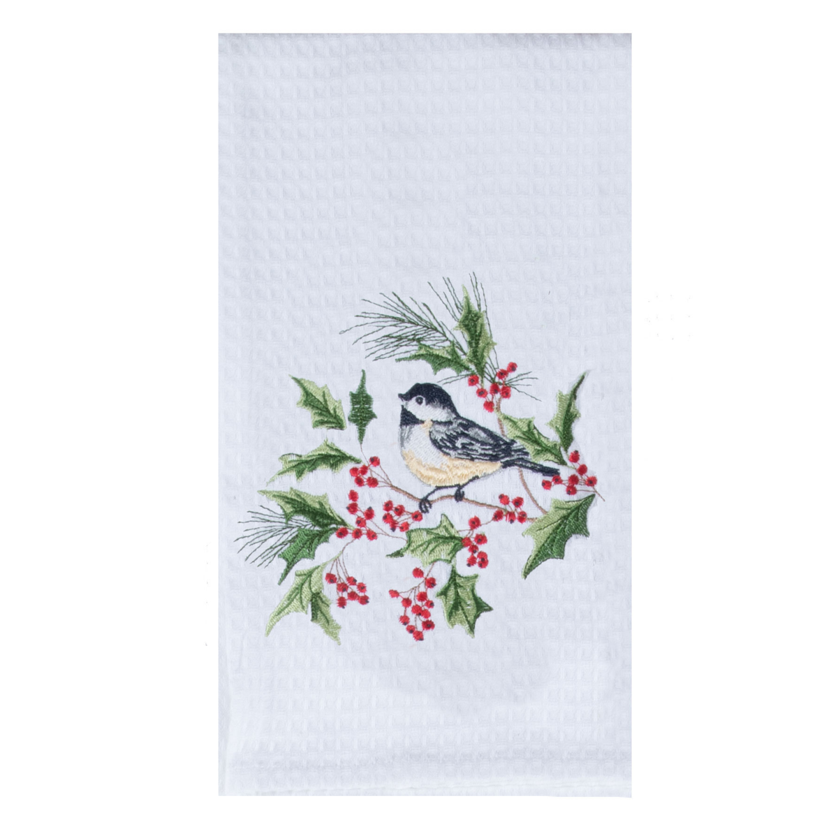 Tea Towel - Embroidered Waffle - Chickadee