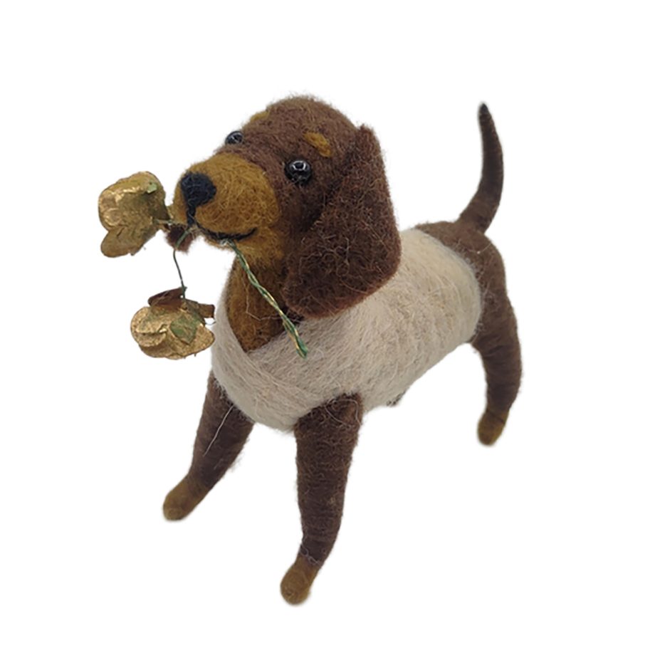Ornament - Felt Dog - Gold Flower