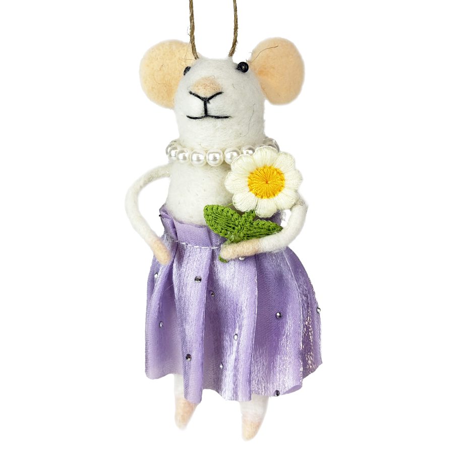 Ornament - Felt Mouse with Purple Dress