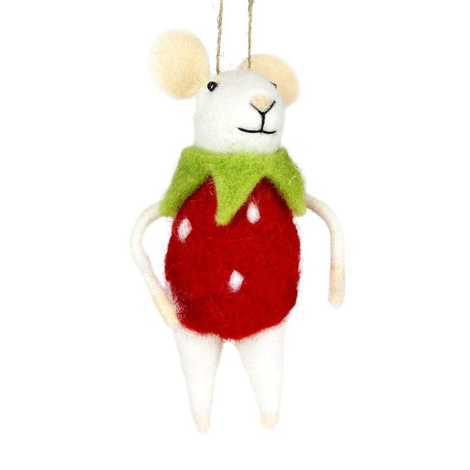 Ornament - Felt Mouse with Strawberry Outfit