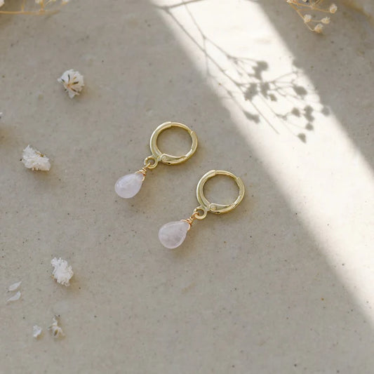 Hoop Earrings - Zia Rose Quartz - Gold
