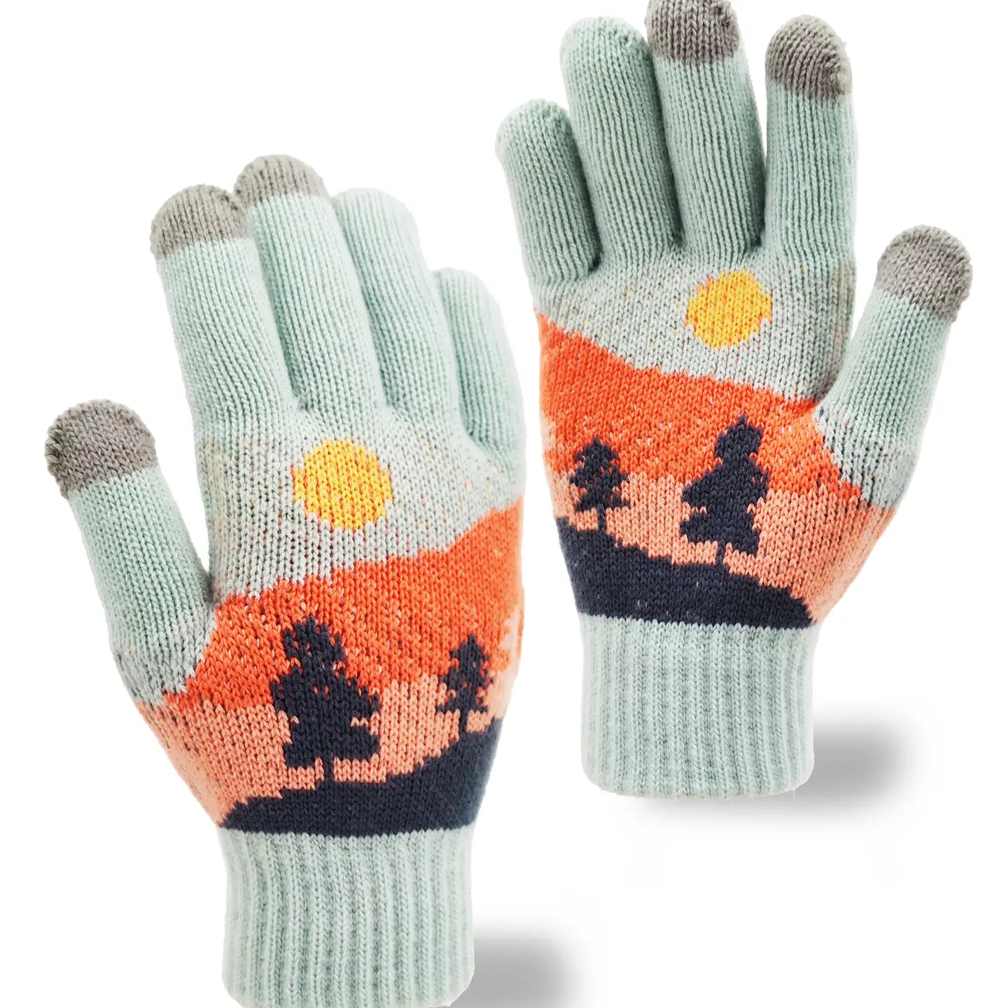 Gloves - Summer Sunset Trees - Light Blue