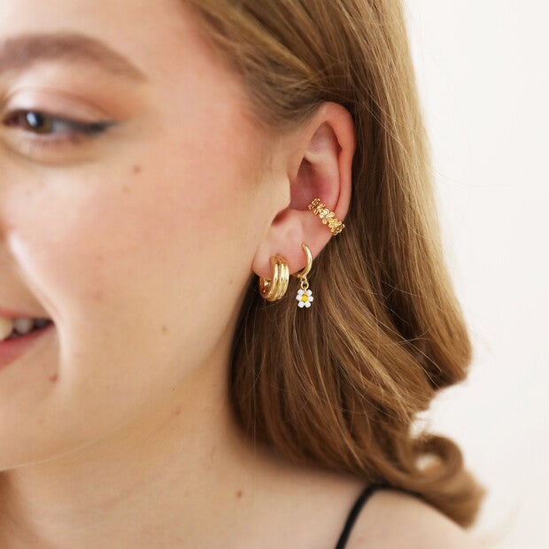 Earrings - Gold Huggies - Beaded Daisies