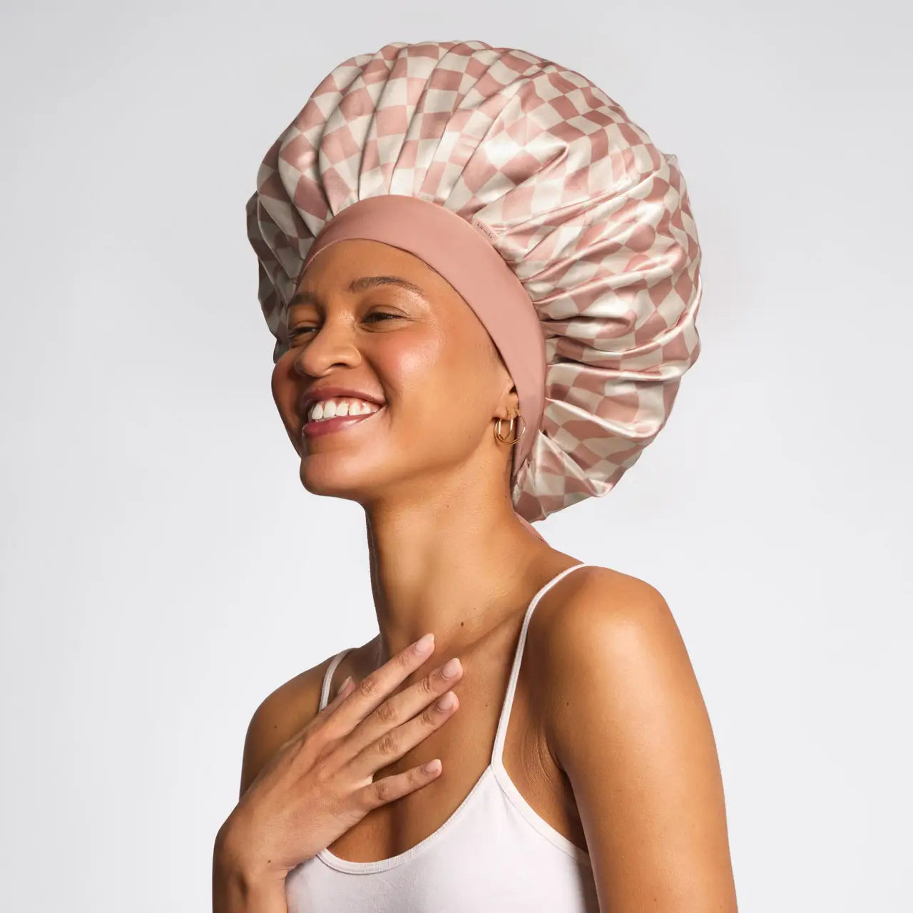 Sleep Bonnet - Satin - Checkered Terracotta