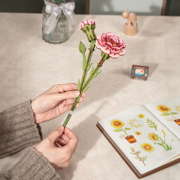 3D Wooden Puzzle - Flower - Pink Carnation