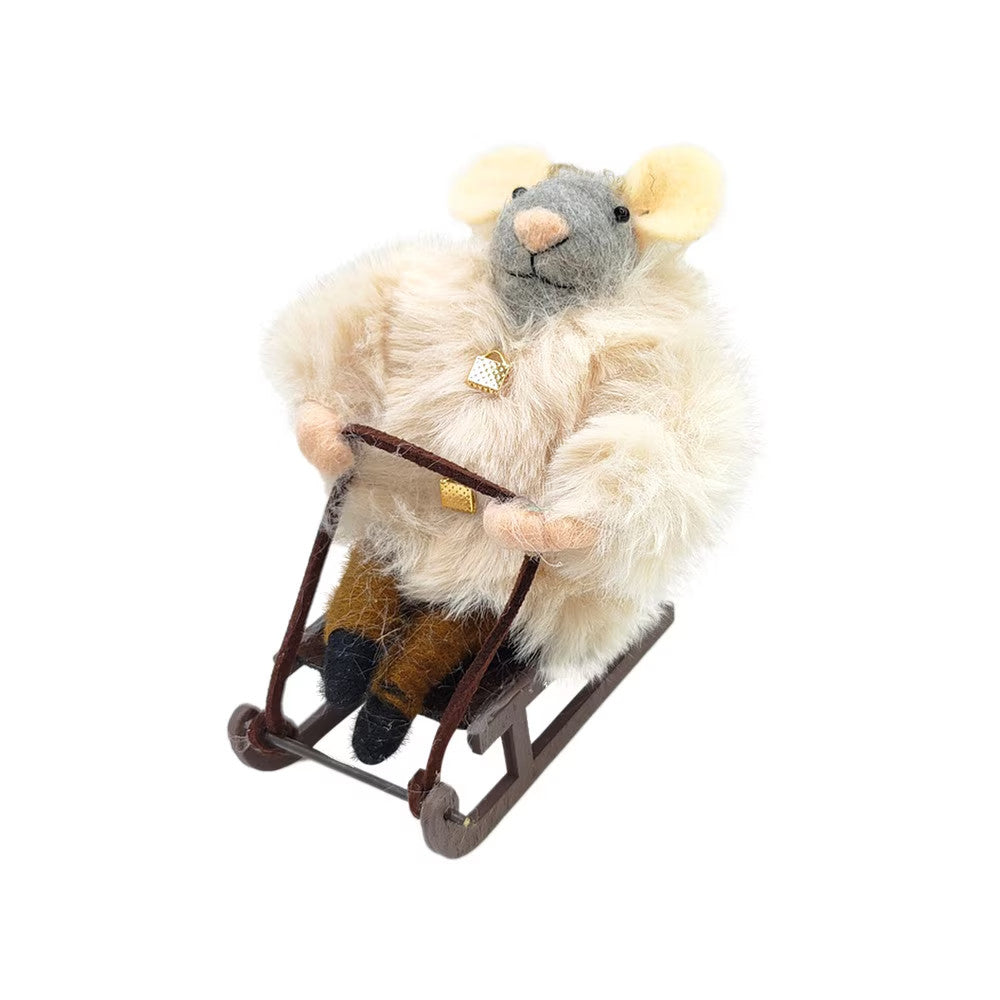Ornament - Felt Mouse - Sledding