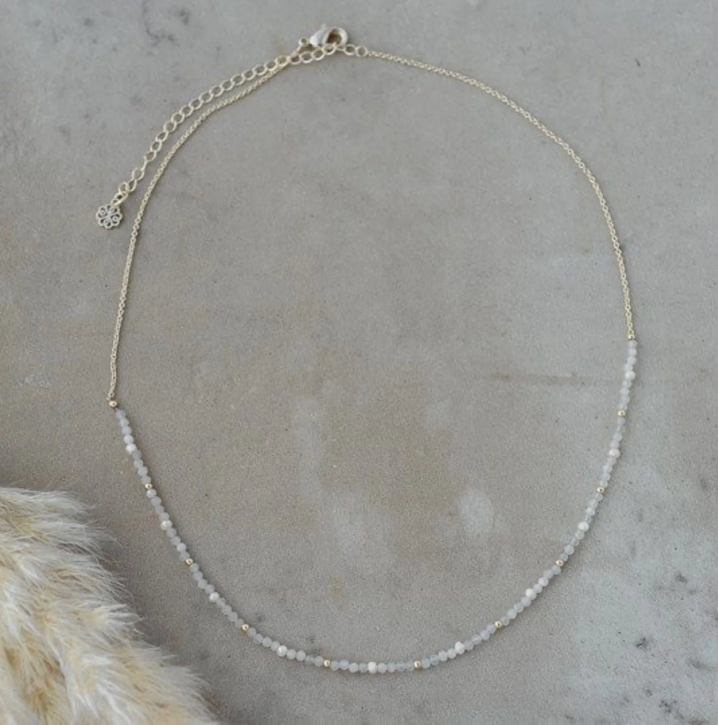 Necklace - Beth White Moonstone & Pearl - Gold