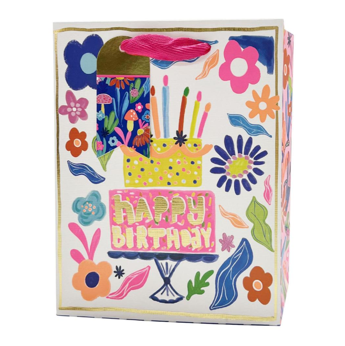 Medium Gift Bag - Neon Embossed Happy Birthday - 9"