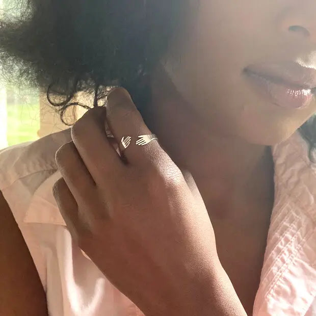 Adjustable Ring - Hugging Hands - Silver